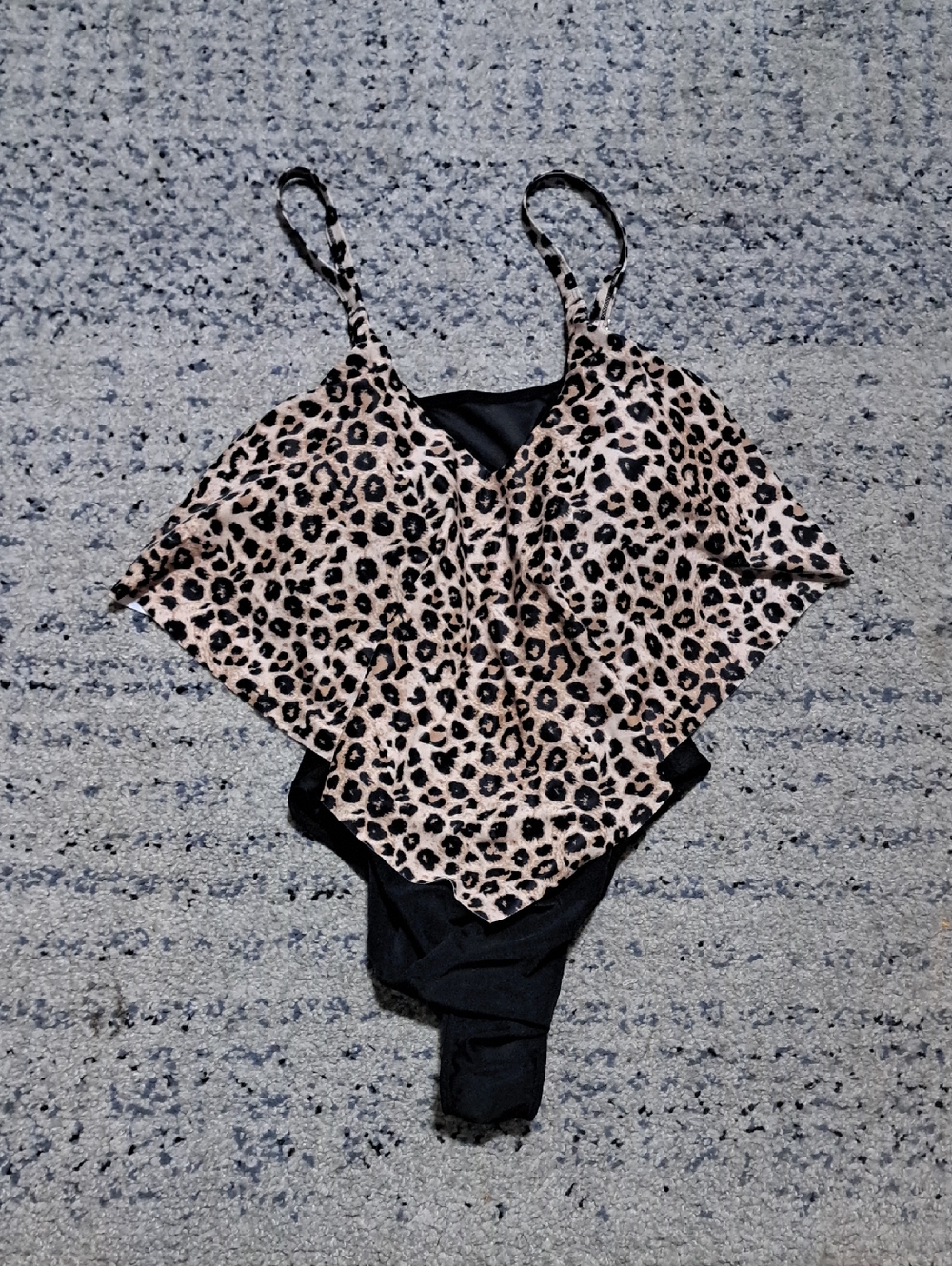 Source Unknown Leopard Print One-Piece Swimsuit in Black and Tan